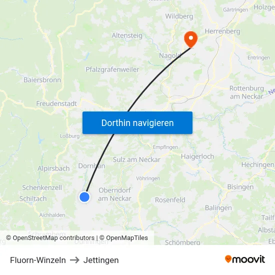 Fluorn-Winzeln to Jettingen map