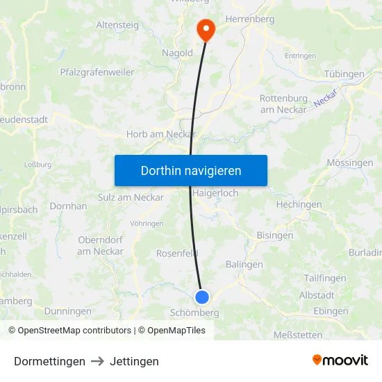Dormettingen to Jettingen map