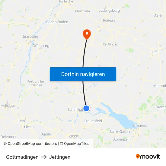 Gottmadingen to Jettingen map