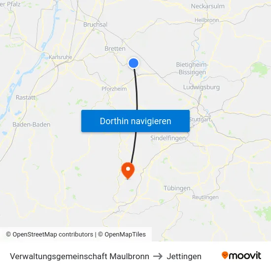 Verwaltungsgemeinschaft Maulbronn to Jettingen map