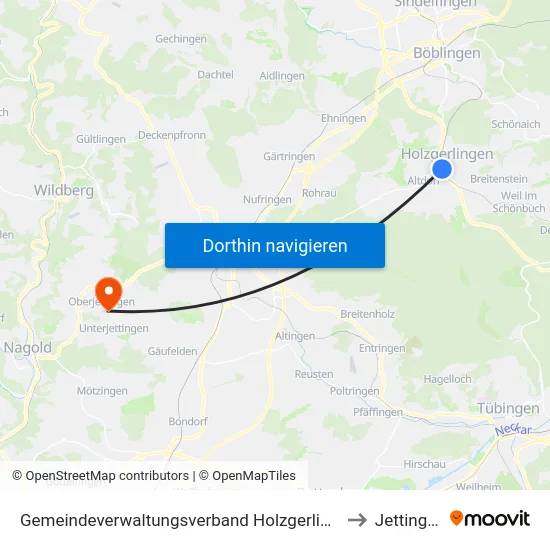 Gemeindeverwaltungsverband Holzgerlingen to Jettingen map