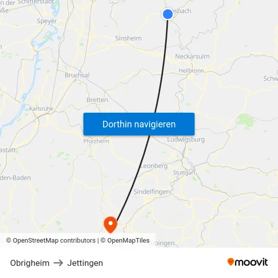 Obrigheim to Jettingen map
