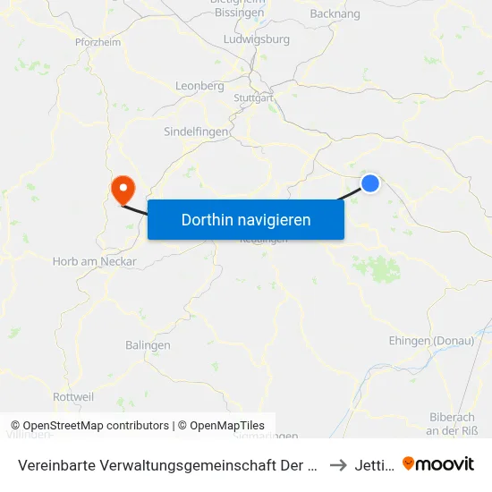 Vereinbarte Verwaltungsgemeinschaft Der Stadt Weilheim An Der Teck to Jettingen map