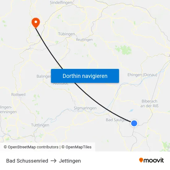 Bad Schussenried to Jettingen map