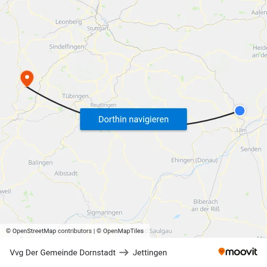 Vvg Der Gemeinde Dornstadt to Jettingen map