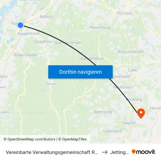 Vereinbarte Verwaltungsgemeinschaft Rastatt to Jettingen map