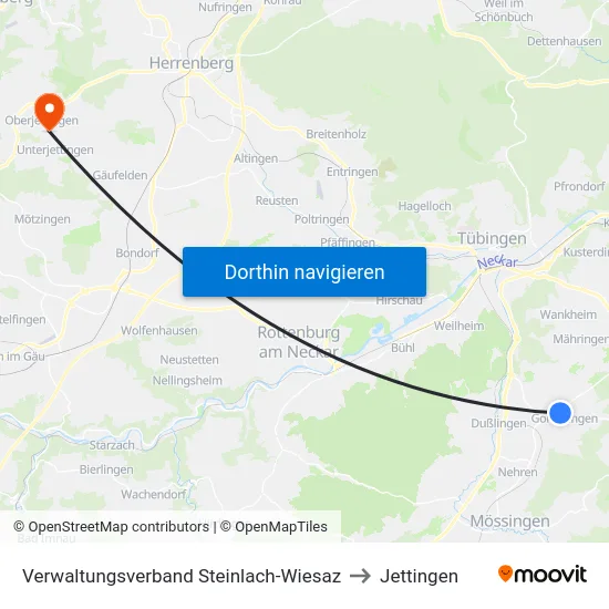Verwaltungsverband Steinlach-Wiesaz to Jettingen map