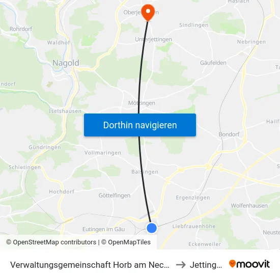 Verwaltungsgemeinschaft Horb am Neckar to Jettingen map