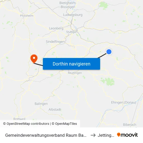 Gemeindeverwaltungsverband Raum Bad Boll to Jettingen map
