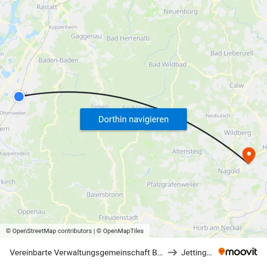 Vereinbarte Verwaltungsgemeinschaft Bühl to Jettingen map