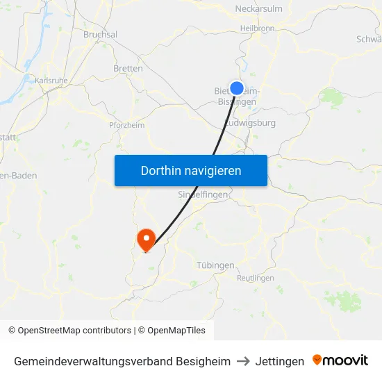 Gemeindeverwaltungsverband Besigheim to Jettingen map