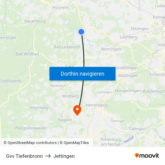 Gvv Tiefenbronn to Jettingen map