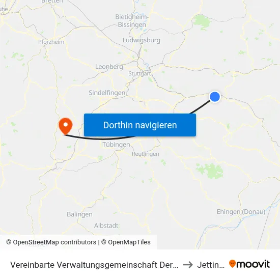 Vereinbarte Verwaltungsgemeinschaft Der Stadt Uhingen to Jettingen map