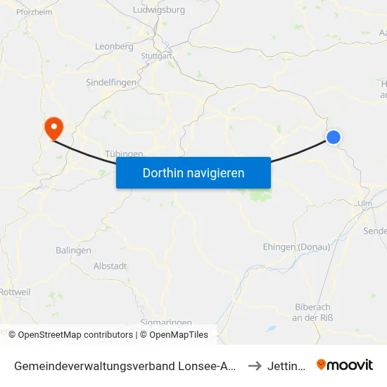 Gemeindeverwaltungsverband Lonsee-Amstetten to Jettingen map