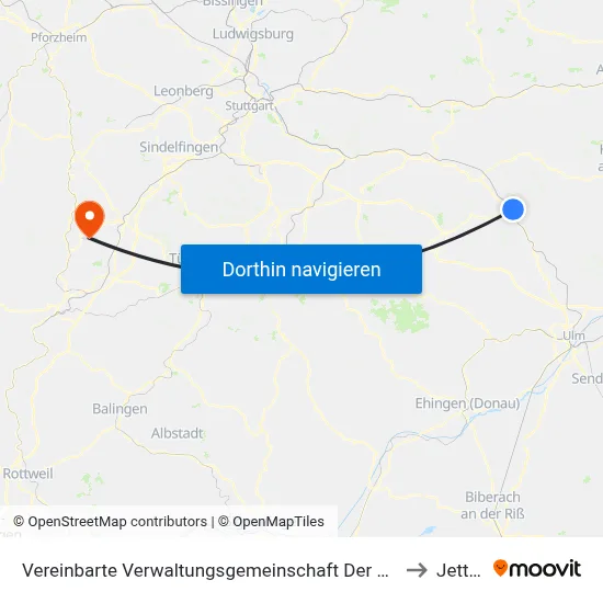 Vereinbarte Verwaltungsgemeinschaft Der Stadt Geislingen An Der Steige to Jettingen map
