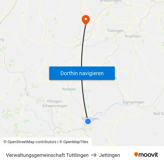 Verwaltungsgemeinschaft Tuttlingen to Jettingen map