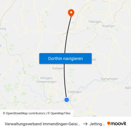 Verwaltungsverband Immendingen-Geisingen to Jettingen map