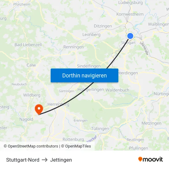 Stuttgart-Nord to Jettingen map