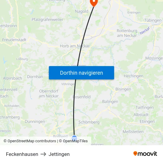 Feckenhausen to Jettingen map