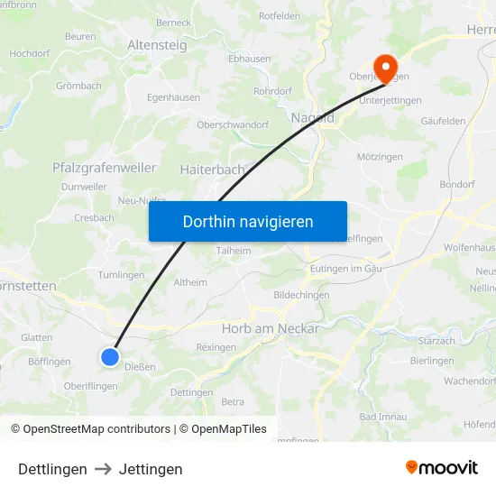 Dettlingen to Jettingen map