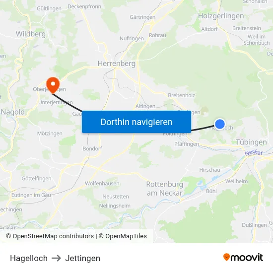 Hagelloch to Jettingen map
