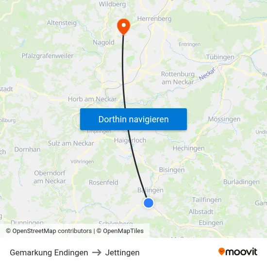 Gemarkung Endingen to Jettingen map