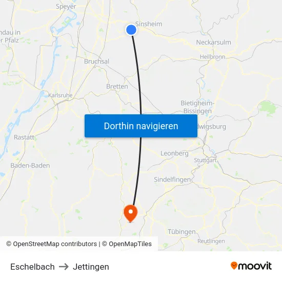 Eschelbach to Jettingen map