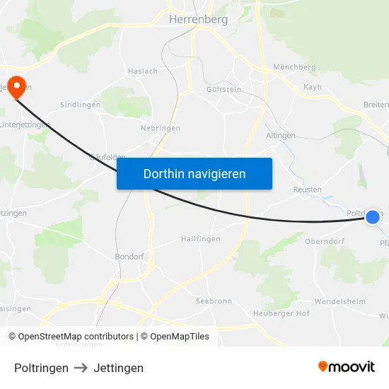 Poltringen to Jettingen map