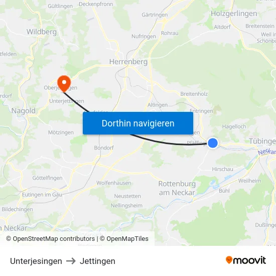Unterjesingen to Jettingen map