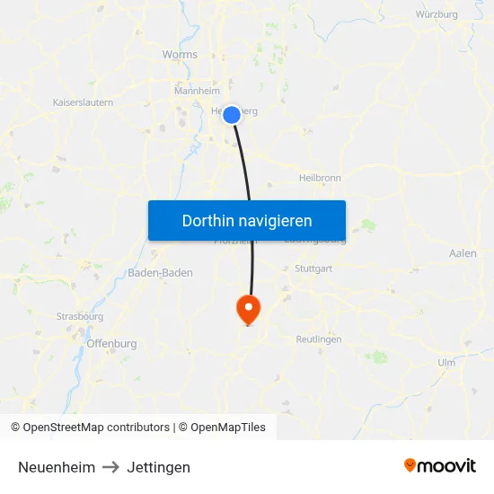 Neuenheim to Jettingen map