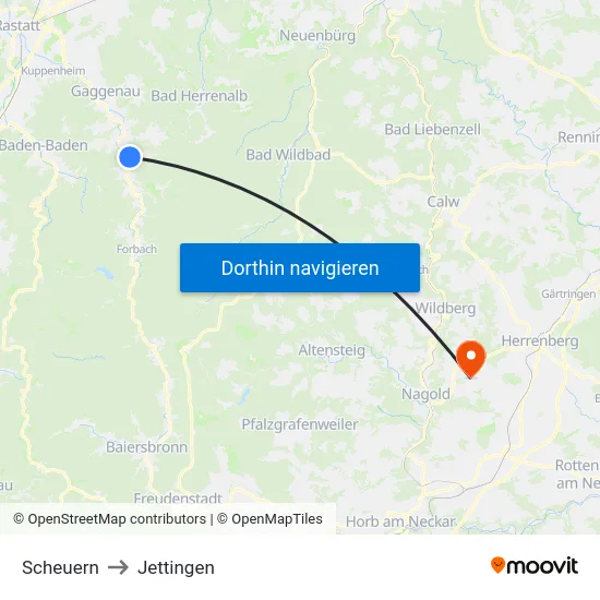 Scheuern to Jettingen map