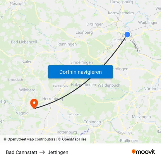 Bad Cannstatt to Jettingen map