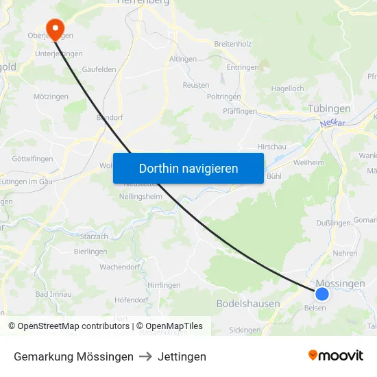 Gemarkung Mössingen to Jettingen map