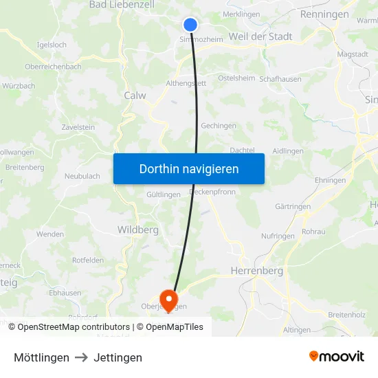 Möttlingen to Jettingen map
