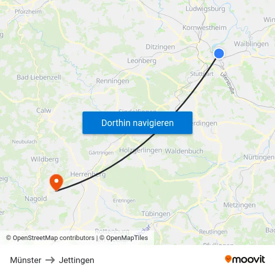 Münster to Jettingen map