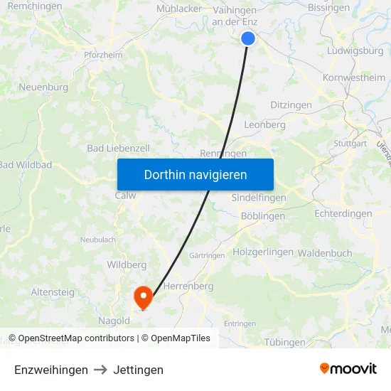 Enzweihingen to Jettingen map