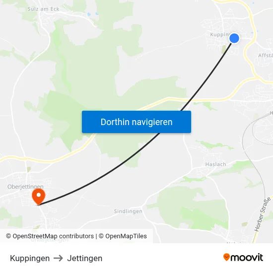 Kuppingen to Jettingen map