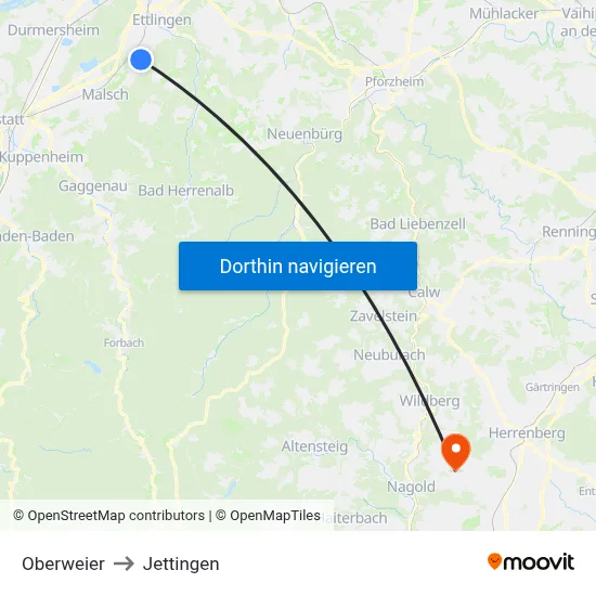 Oberweier to Jettingen map