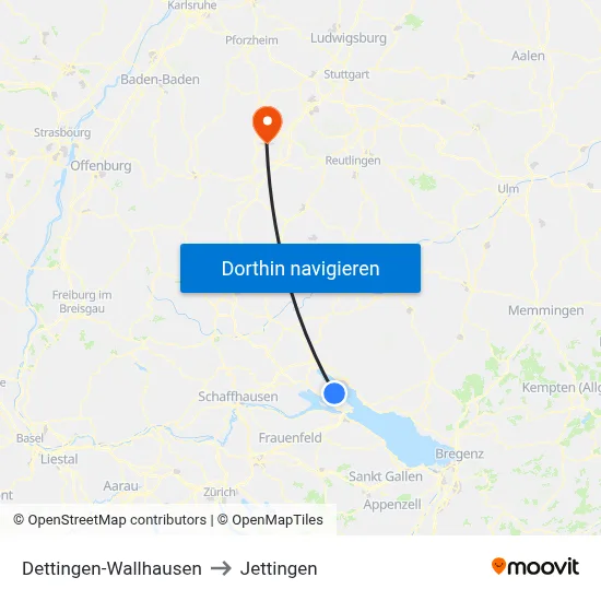 Dettingen-Wallhausen to Jettingen map
