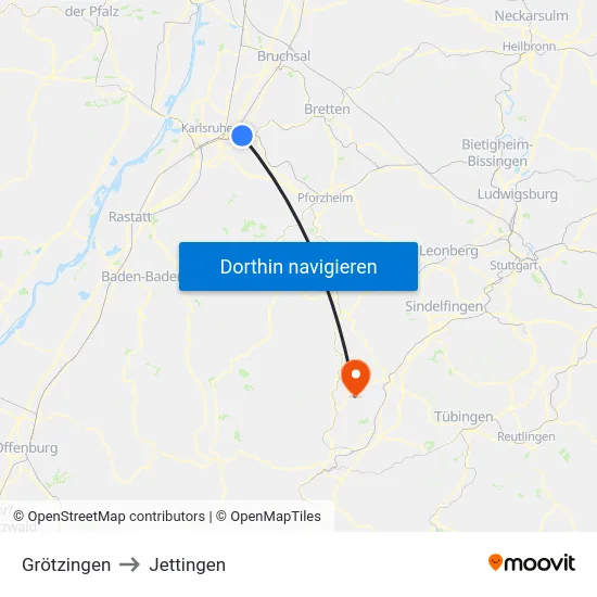 Grötzingen to Jettingen map