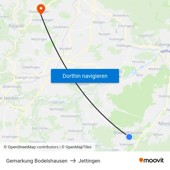Gemarkung Bodelshausen to Jettingen map