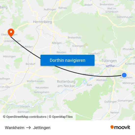 Wankheim to Jettingen map