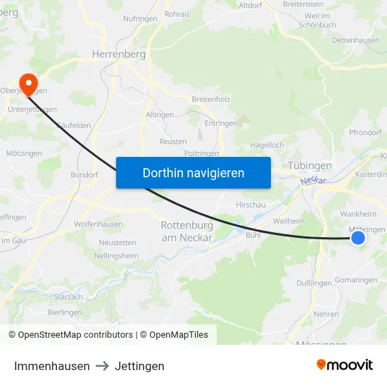 Immenhausen to Jettingen map