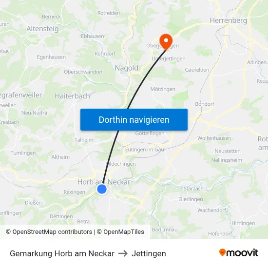 Gemarkung Horb am Neckar to Jettingen map