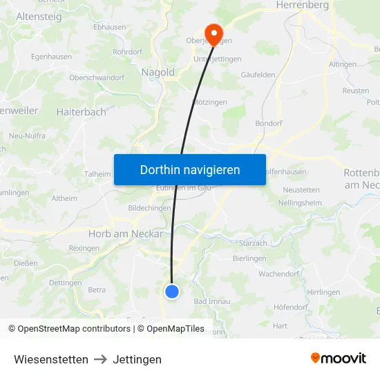 Wiesenstetten to Jettingen map
