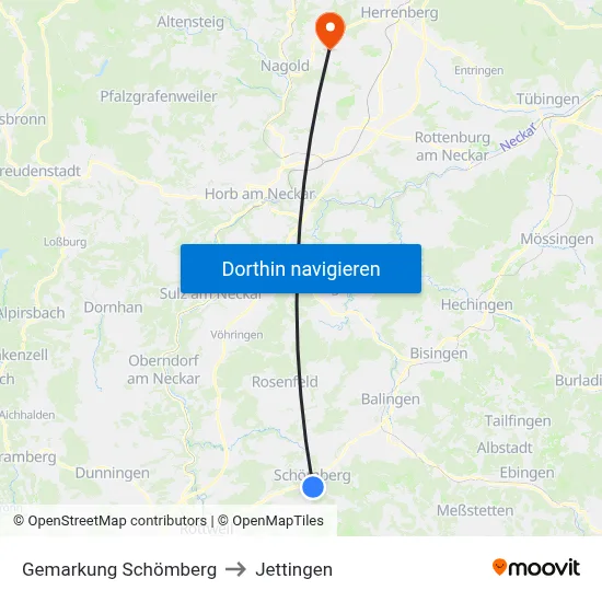 Gemarkung Schömberg to Jettingen map