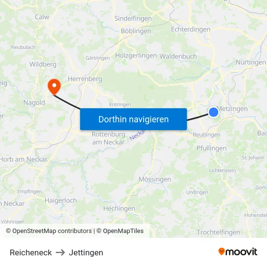 Reicheneck to Jettingen map