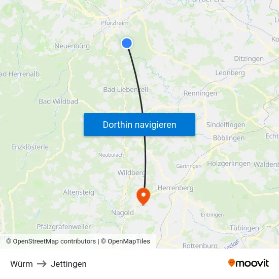 Würm to Jettingen map
