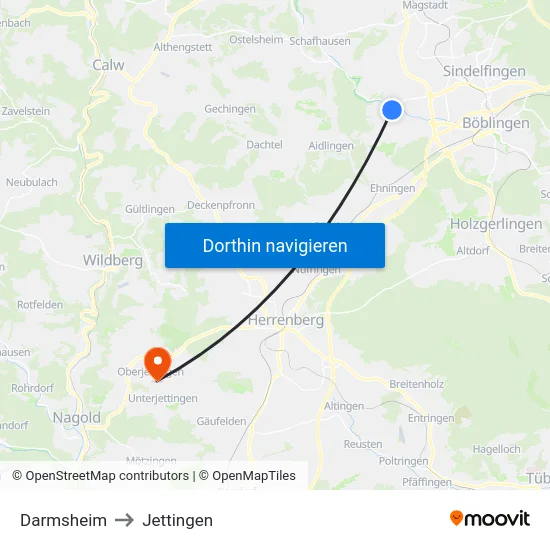 Darmsheim to Jettingen map