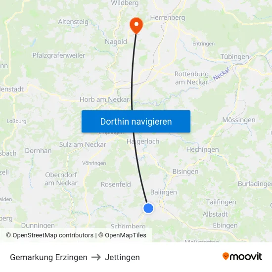 Gemarkung Erzingen to Jettingen map